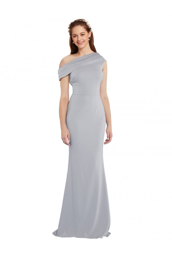 Fábrica de Crepe Esticado Um Ombro Comprimento Chão Sem Mangas Sereia Longo Vestidos de Madrinha / Vestidos de Noite / Vestidos de Festa
