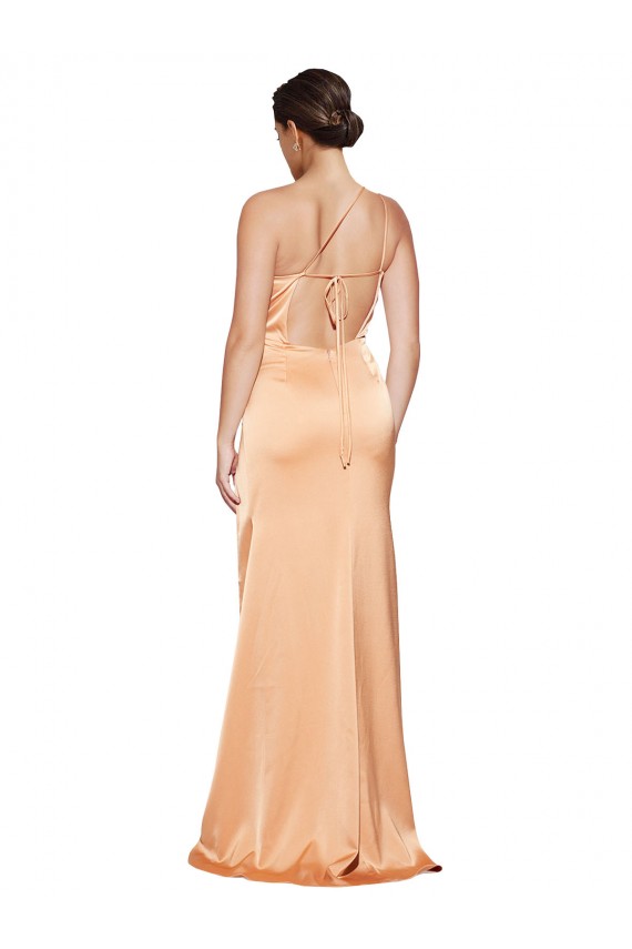 Fábrica de Criss Cruz Cetim Elástico Um Ombro Comprimento Chão Sem Mangas Vestidos de Madrinha / Vestidos de Noite / Vestidos de Festa