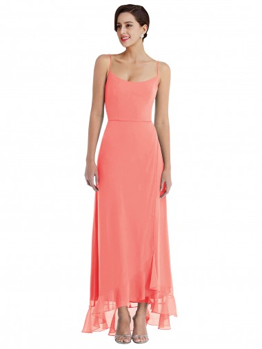 Fábrica de Chiffon Alças finas Comprimento Chão Sem Mangas Alto Baixo, Vestidos de Madrinha