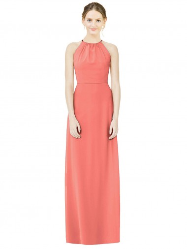 Fábrica de Buraco da fechadura Chiffon Cabeçada Comprimento Chão Sem Mangas Coral Vestidos de Madrinha
