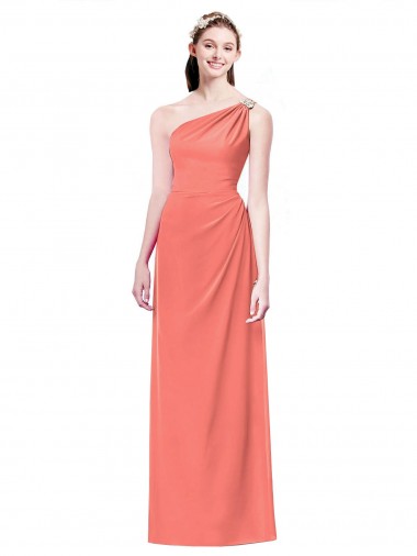Fábrica de Chiffon Um Ombro Comprimento Chão Sem Mangas Coral Vestidos de Madrinha