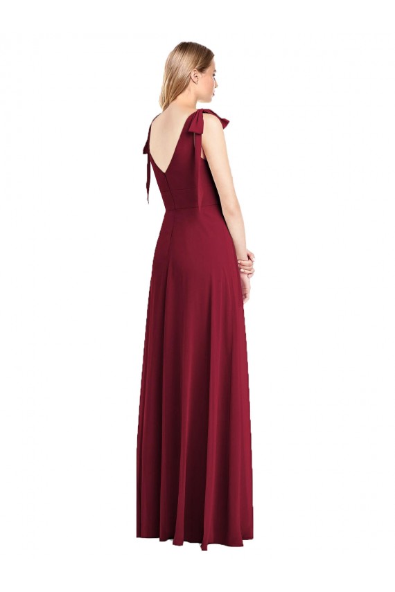 Fábrica de Costas em V Chiffon Decote V Comprimento Chão Sem Mangas Trombeta Longo Vestidos de Madrinha