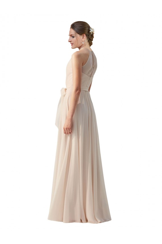 Fábrica de Chiffon Barco Comprimento Chão Sem Mangas Vestidos de Madrinha