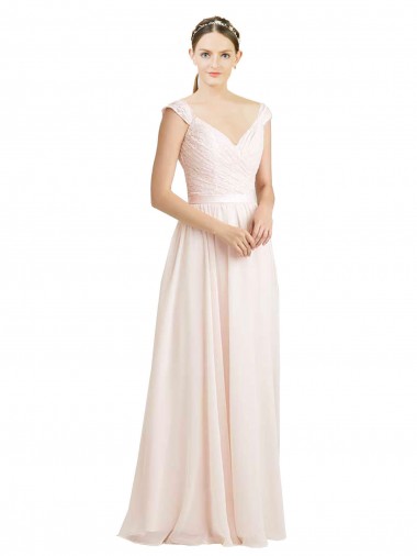 Fábrica de Costas em V Chiffon & Renda Amor Comprimento Chão Sem Mangas Vestidos de Madrinha