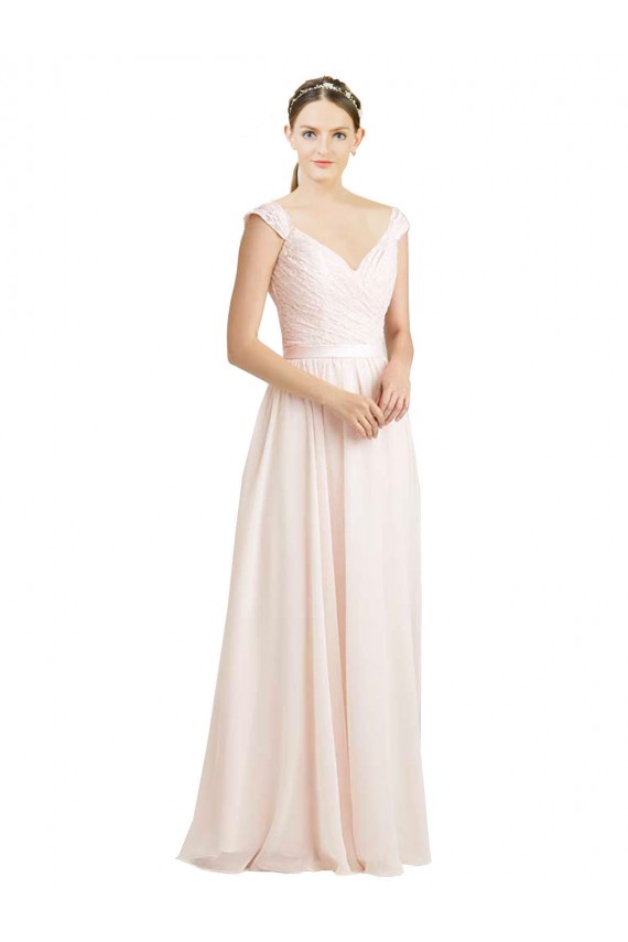 Fábrica de Costas em V Chiffon & Renda Amor Comprimento Chão Sem Mangas Vestidos de Madrinha