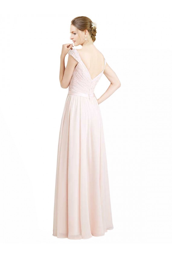 Fábrica de Costas em V Chiffon & Renda Amor Comprimento Chão Sem Mangas Vestidos de Madrinha