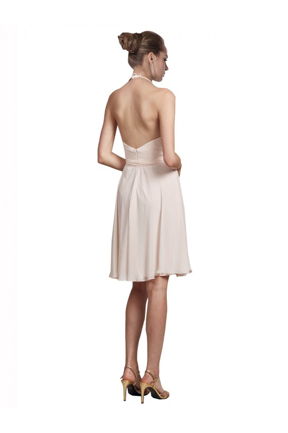 Fábrica de Chiffon Cabeçada Comprimento Joelho Sem Mangas Curto Vestidos de Madrinha / Vestidos de Cocktail / Vestidos de Homecoming