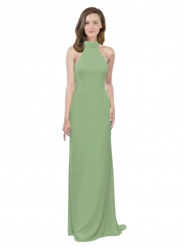 Fábrica de Chiffon Cabeçada Comprimento Chão Sem Mangas Ervas Marinhas Vestidos de Madrinha