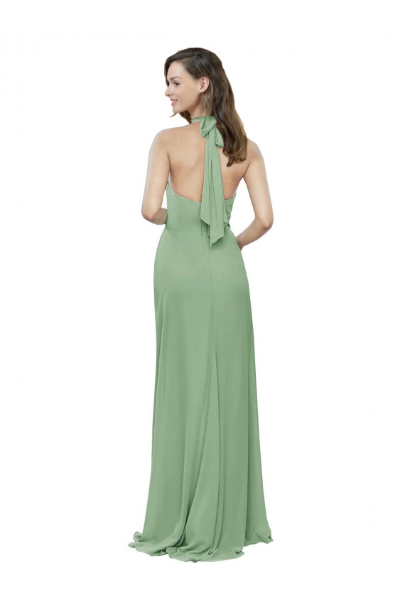Fábrica de Chiffon Cabeçada Comprimento Chão Sem Mangas Ervas Marinhas Vestidos de Madrinha