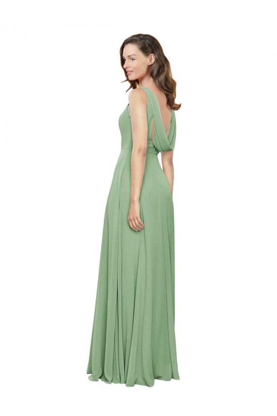 Fábrica de Chiffon Decote Quadrado Comprimento Chão Sem Mangas Linha A Vestidos de Madrinha