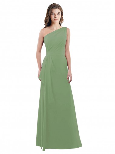 Fábrica de Chiffon Um Ombro Comprimento Chão Sem Mangas Ervas Marinhas Vestidos de Madrinha