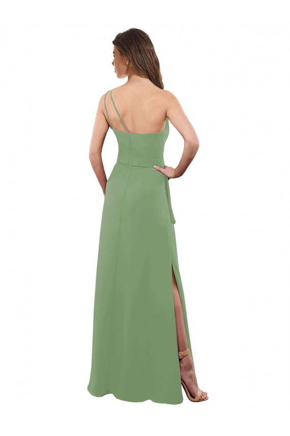 Fábrica de Chiffon Um Ombro Comprimento Chão Sem Mangas Ervas Marinhas Vestidos de Madrinha