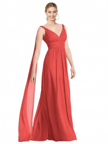 Fábrica de Lombar Chiffon Decote V Comprimento Chão Sem Mangas Vestido de Festa / Vestido de Madrinha
