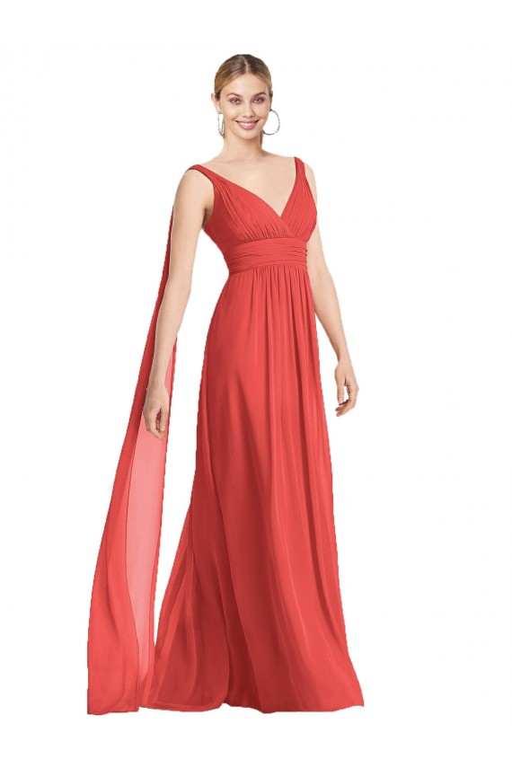 Fábrica de Lombar Chiffon Decote V Comprimento Chão Sem Mangas Vestido de Festa / Vestido de Madrinha