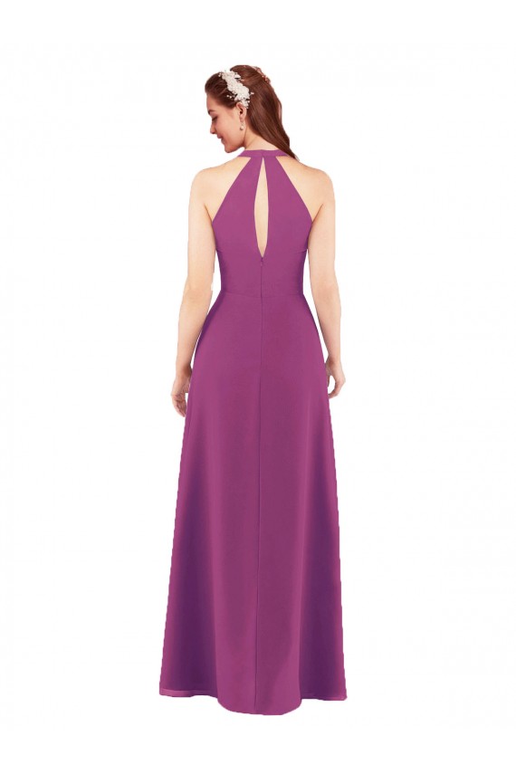 Fábrica de Buraco da fechadura Chiffon Decote V Comprimento Chão Sem Mangas Bainha Longo Vestidos de Madrinha