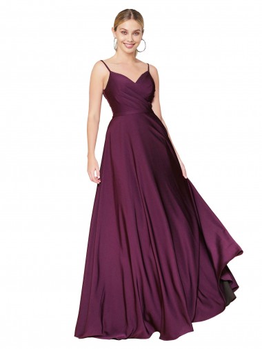 Fábrica de Costas em V Crepe Esticado Alças finas Comprimento Chão Sem Mangas Linha A Vestidos de Madrinha / Vestidos de Noite / Vestidos de Festa