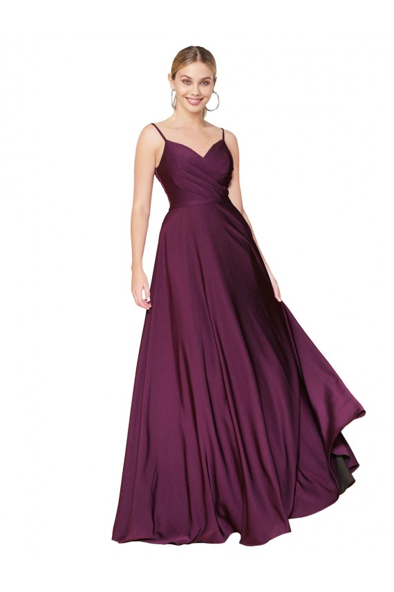 Fábrica de Costas em V Crepe Esticado Alças finas Comprimento Chão Sem Mangas Linha A Vestidos de Madrinha / Vestidos de Noite / Vestidos de Festa