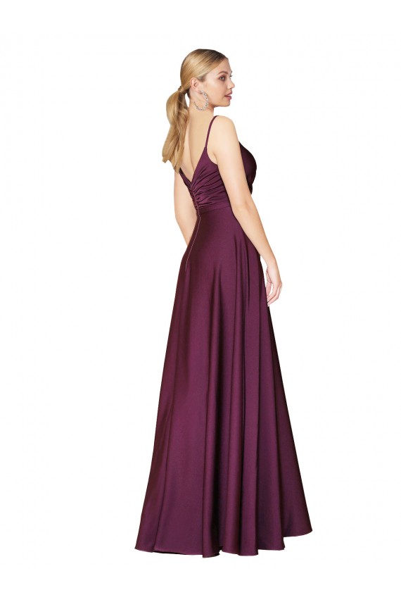 Fábrica de Costas em V Crepe Esticado Alças finas Comprimento Chão Sem Mangas Linha A Vestidos de Madrinha / Vestidos de Noite / Vestidos de Festa