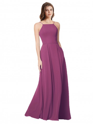 Fábrica de Abrir de volta Chiffon Sem alças Comprimento Chão Sem Mangas Longo Vestidos de Madrinha
