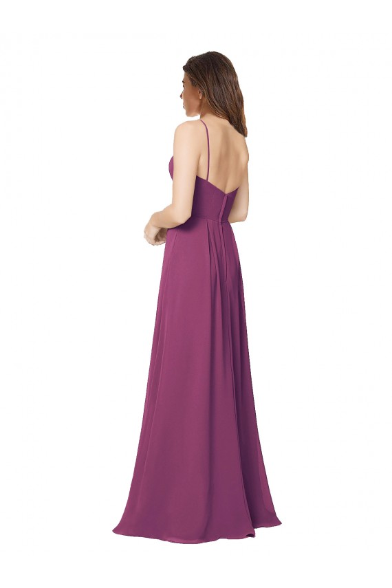 Fábrica de Abrir de volta Chiffon Sem alças Comprimento Chão Sem Mangas Longo Vestidos de Madrinha
