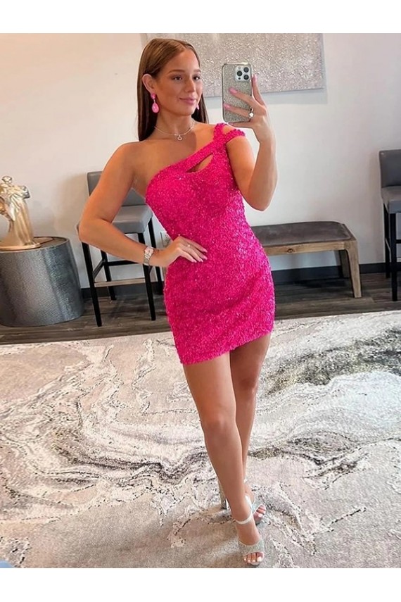 Fábrica de Lantejoulas Veludo Um Ombro Curto Sem Mangas Bainha Vestidos de Festa