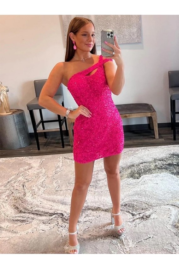 Fábrica de Lantejoulas Veludo Um Ombro Curto Sem Mangas Bainha Vestidos de Festa