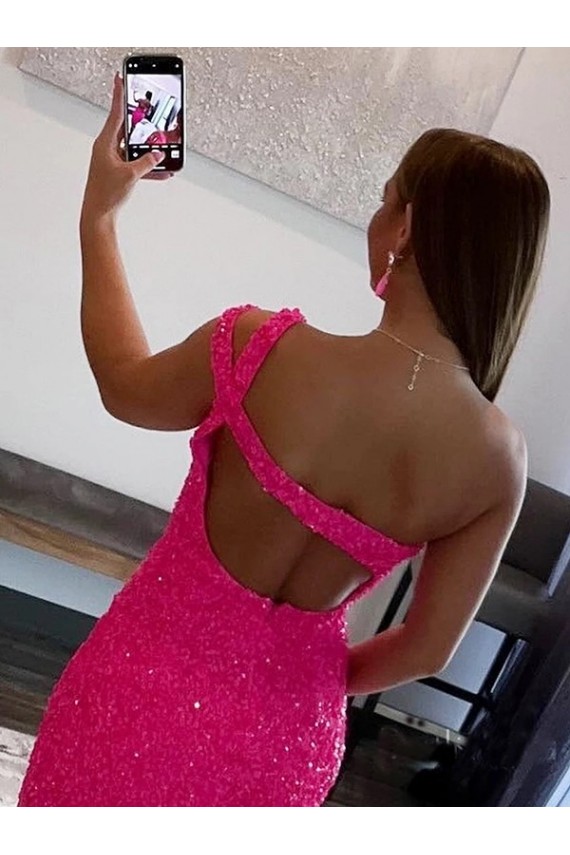 Fábrica de Lantejoulas Veludo Um Ombro Curto Sem Mangas Bainha Vestidos de Festa