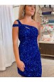 Fábrica de Lantejoulas Veludo Um Ombro Curto Sem Mangas Bainha Vestidos de Festa