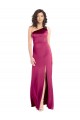 Fábrica de Abrir de volta Cetim Elástico Um Ombro Comprimento Chão Sem Mangas Vestidos de Madrinha / Vestidos de Noite / Vestidos de Festa