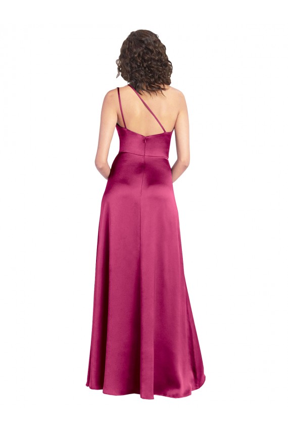Fábrica de Abrir de volta Cetim Elástico Um Ombro Comprimento Chão Sem Mangas Vestidos de Madrinha / Vestidos de Noite / Vestidos de Festa