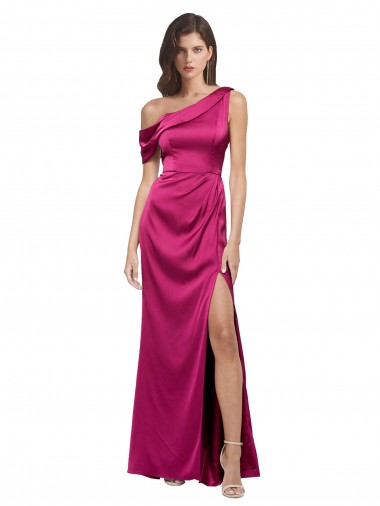 Fábrica de Cetim Elástico Um Ombro Comprimento Chão Sem Mangas Vestidos de Madrinha / Vestidos de Noite / Vestidos de Festa