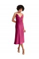 Fábrica de Lombar Cetim Elástico Decote V Comprimento Midi Sem Mangas Vestidos de Madrinha / Vestidos de Noite / Vestidos de Festa
