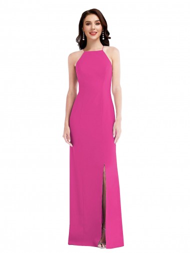 Fábrica de Abrir de volta Crepe Esticado Cabeçada Comprimento Chão Sem Mangas Trombeta Vestidos de Madrinha / Vestidos de Noite / Vestidos de Festa