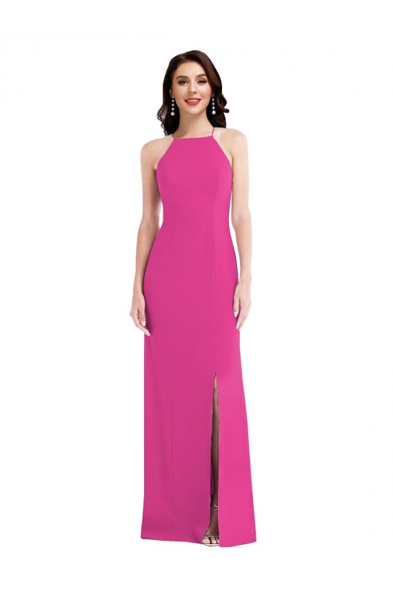 Fábrica de Abrir de volta Crepe Esticado Cabeçada Comprimento Chão Sem Mangas Trombeta Vestidos de Madrinha / Vestidos de Noite / Vestidos de Festa