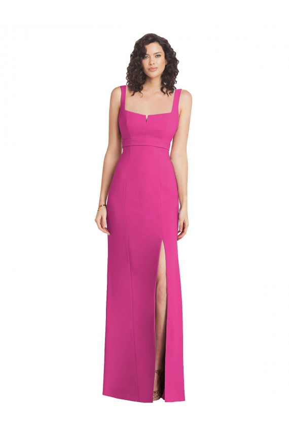 Fábrica de Lombar Crepe Esticado Decote Quadrado Comprimento Chão Sem Mangas Vestidos de Madrinha / Vestidos de Festa