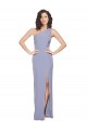 Fábrica de Crepe Esticado Um Ombro Comprimento Chão Sem Mangas Fumo Azul Vestidos de Madrinha / Vestidos de Noite / Vestidos de Festa