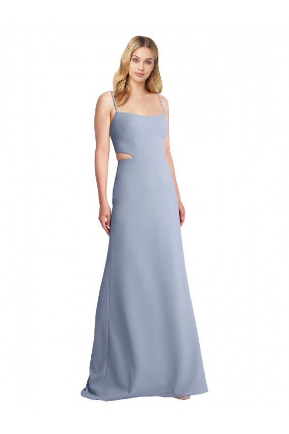 Fábrica de Abrir de volta Crepe Esticado Alças finas Comprimento Chão Sem Mangas Vestidos de Madrinha / Vestidos de Festa
