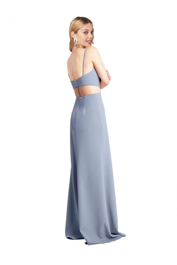 Fábrica de Abrir de volta Crepe Esticado Alças finas Comprimento Chão Sem Mangas Vestidos de Madrinha / Vestidos de Festa