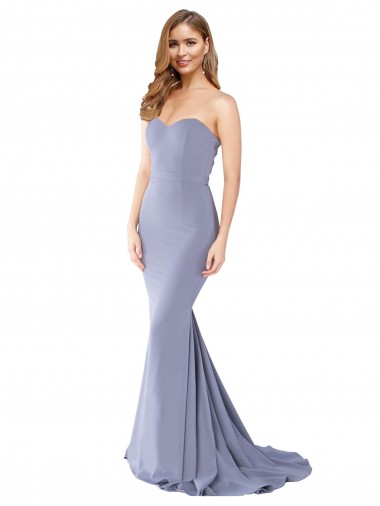Fábrica de Lombar Crepe Esticado Amor Comprimento Chão Sem Mangas Fumo Azul Vestidos de Madrinha / Vestidos de Noite / Vestidos de Festa