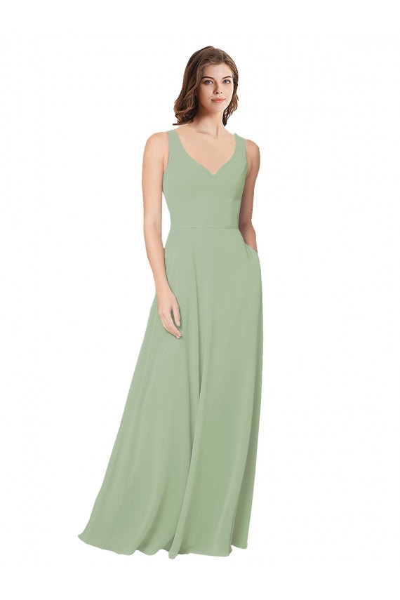 Fábrica de Abrir de volta Chiffon Amor Comprimento Chão Sem Mangas Linha A Vestidos de Madrinha