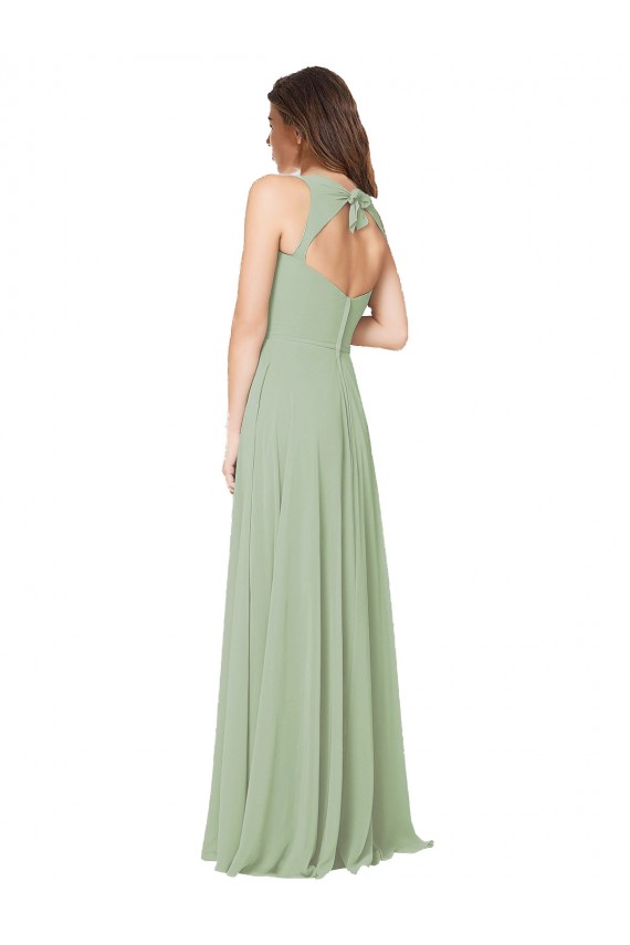 Fábrica de Abrir de volta Chiffon Amor Comprimento Chão Sem Mangas Linha A Vestidos de Madrinha