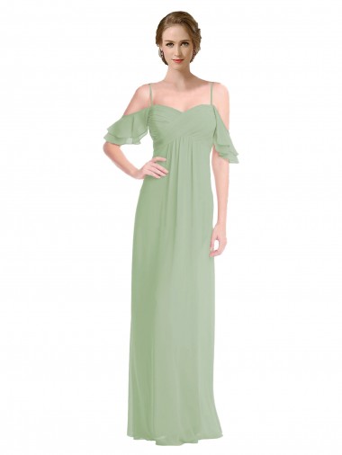 Fábrica de Lombar Chiffon Fora do Ombro Comprimento Chão Sem Mangas Vestido de Festa / Vestidos de Noiva