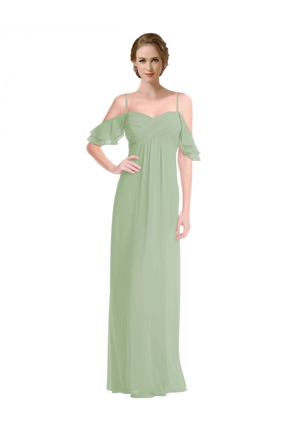 Fábrica de Lombar Chiffon Fora do Ombro Comprimento Chão Sem Mangas Vestido de Festa / Vestidos de Noiva