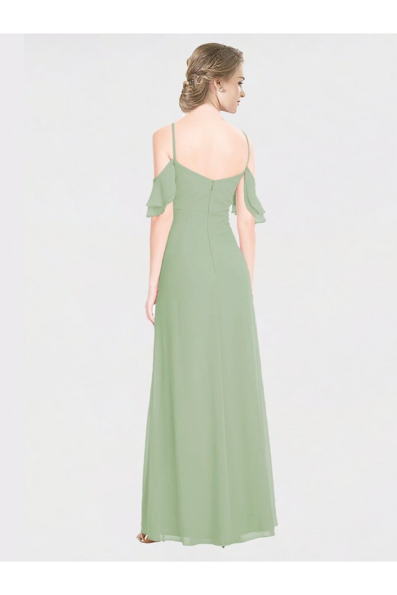 Fábrica de Lombar Chiffon Fora do Ombro Comprimento Chão Sem Mangas Vestido de Festa / Vestidos de Noiva