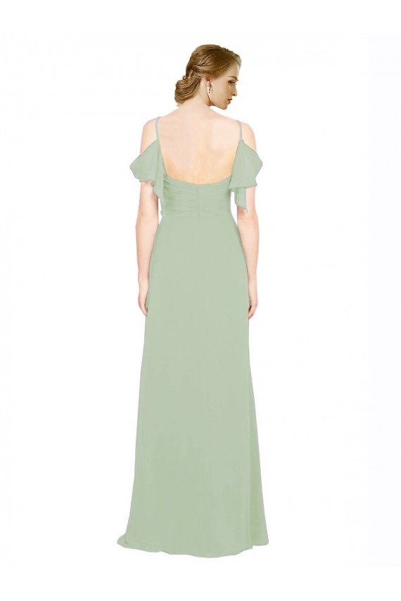 Fábrica de Lombar Chiffon Fora do Ombro Comprimento Chão Sem Mangas Fumo Verde Vestidos de Madrinha