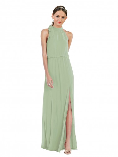 Fábrica de Chiffon Decote Alto Comprimento Chão Sem Mangas Linha A Vestidos de Madrinha