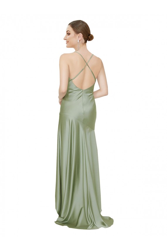 Fábrica de Criss Cruz Cetim Sedoso Decote Capuz Comprimento Chão Sem Mangas Linha A Vestidos de Madrinha / Vestidos de Noite / Vestidos de Festa