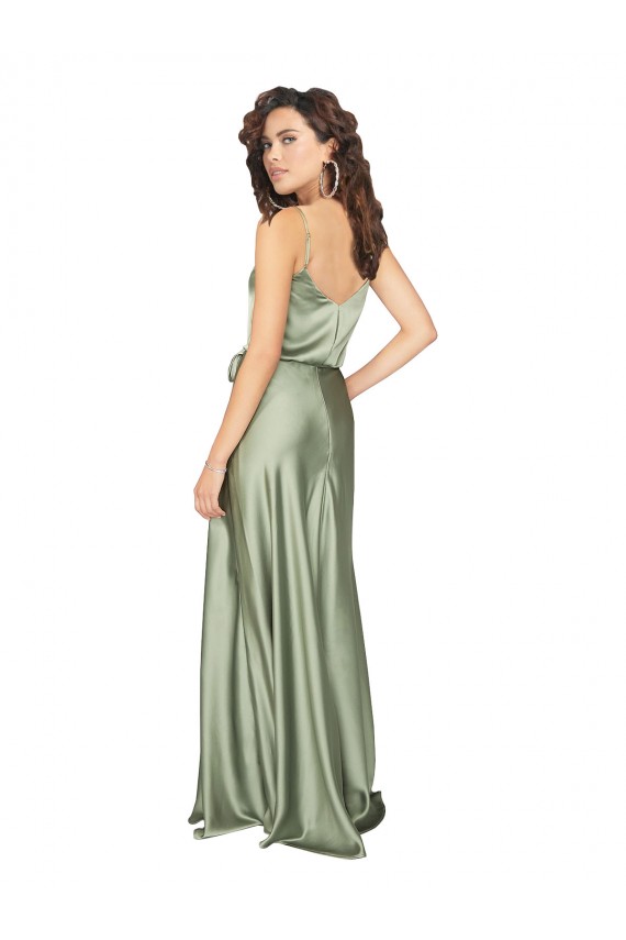 Fábrica de Costas em V Cetim Sedoso Decote V Comprimento Chão Sem Mangas Vestidos de Madrinha / Vestidos de Noite
