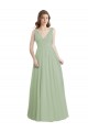 Fábrica de Costas em V Chiffon Decote V Comprimento Chão Sem Mangas Fumo Verde Vestidos de Madrinha