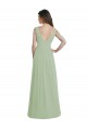 Fábrica de Costas em V Chiffon Decote V Comprimento Chão Sem Mangas Fumo Verde Vestidos de Madrinha